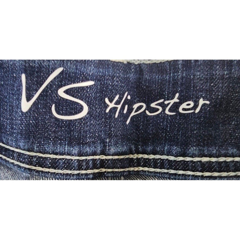 Victoria's Secret VS Hipster Denim Shorts Size 4 Dark Wash Low Rise Distressed - Picture 3 of 7